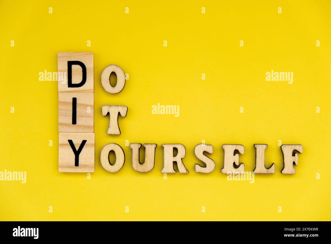Diy Text On Bright Yellow Background Concept Of Creative Crafting