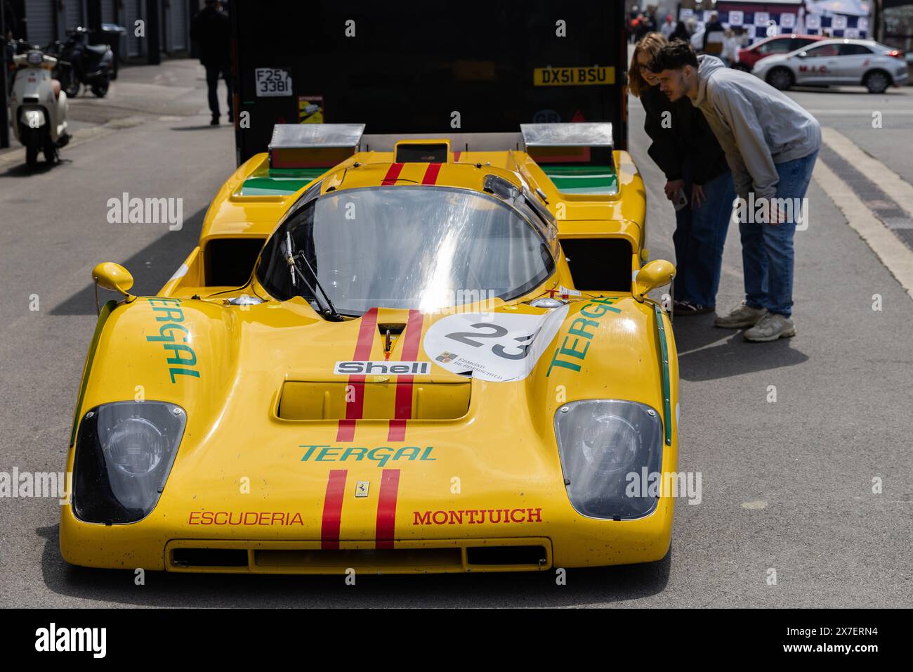 Stavelot, Belgium. 19th May, 2024. People watch a race car at the 2024 Spa-Classic at Circuit de Spa-Francorchamps in Stavelot, Belgium, May 19, 2024. Credit: Meng Dingbo/Xinhua/Alamy Live News Stock Photo