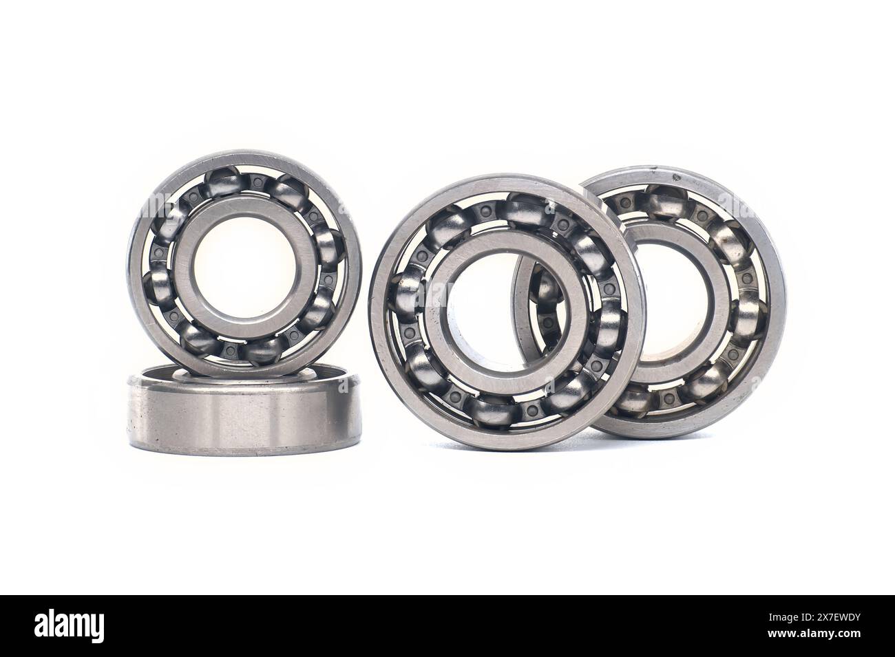 Array of deep groove ball bearing without seal isolated on white