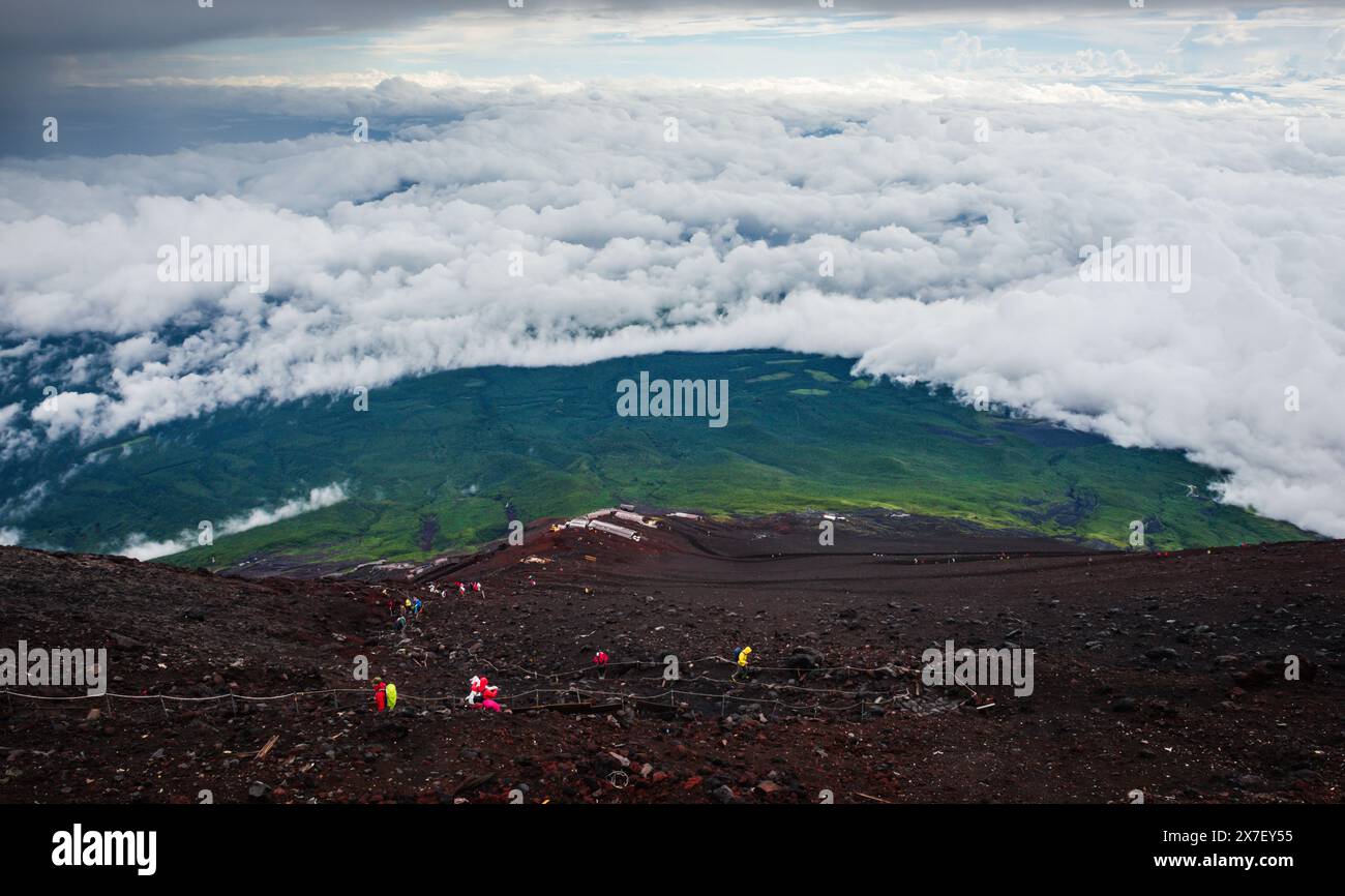 Mt. Fuji,, JAPAN - August 1, 2016: View of Mt Fuji trail from the summit. Stock Photo