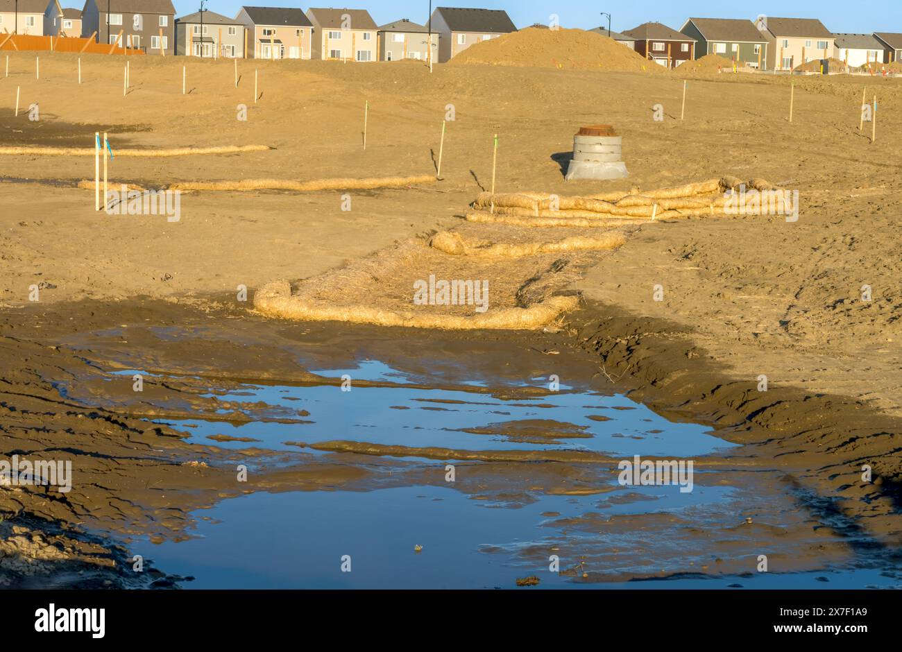 New residential area construction site with biodegradable erosion