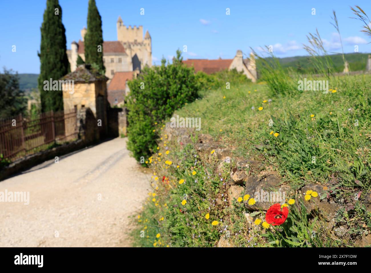 The fortified castle of Beynac in Périgord Noir in south-west France. Beynac is classified among the most beautiful villages in France. Middle Ages Hi Stock Photo
