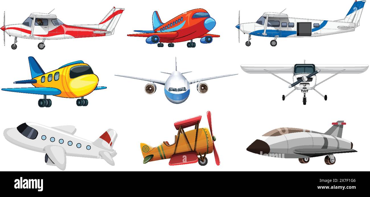 Collection of different types of airplanes and jets Stock Vector Image