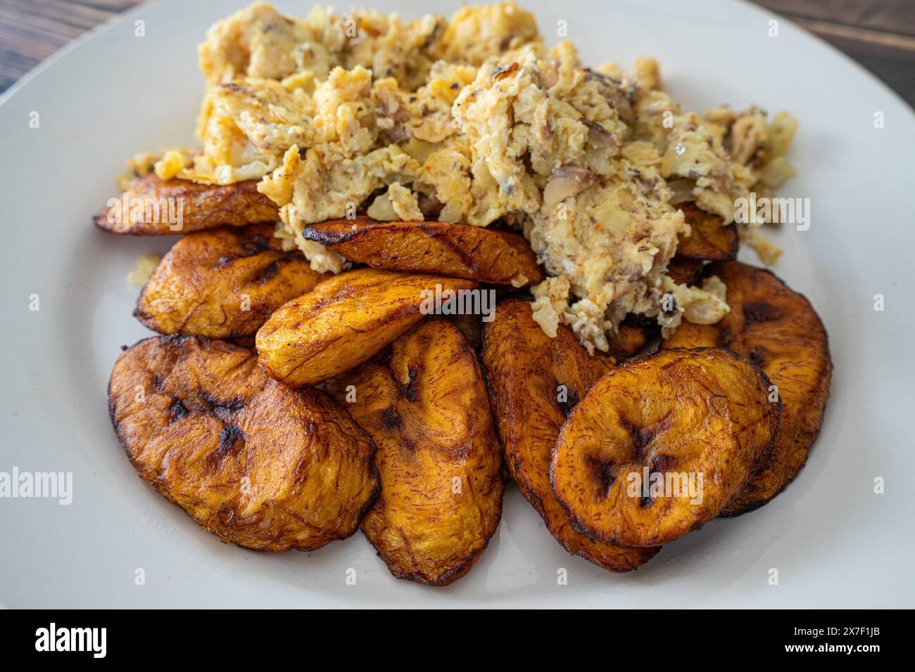 Plantain and Eggs ready to eat Stock Photo