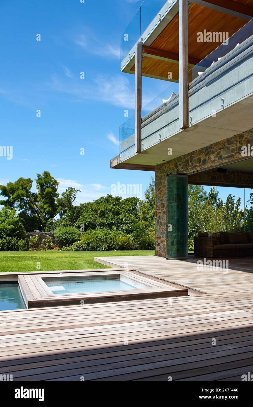 Wood patio, deck and swimming pool for jacuzzi, backyard and modern ... - Private Pool Homes With Outdoor Deck