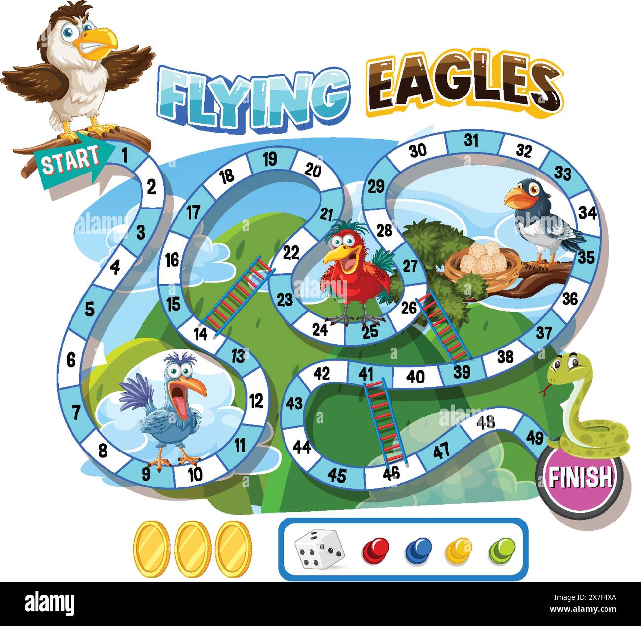 Exciting bird-themed board game for kids Stock Vector