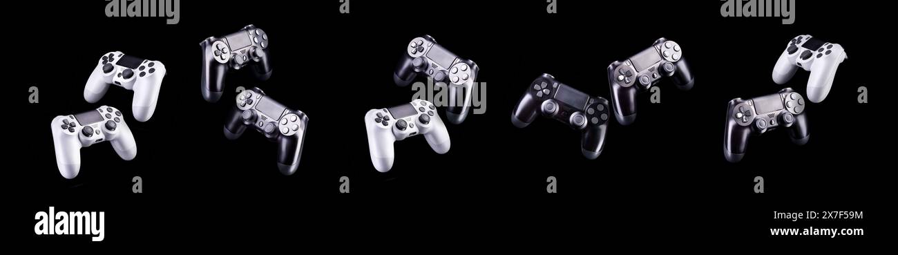 Set of video game joysticks gamepad isolated on a black background ...