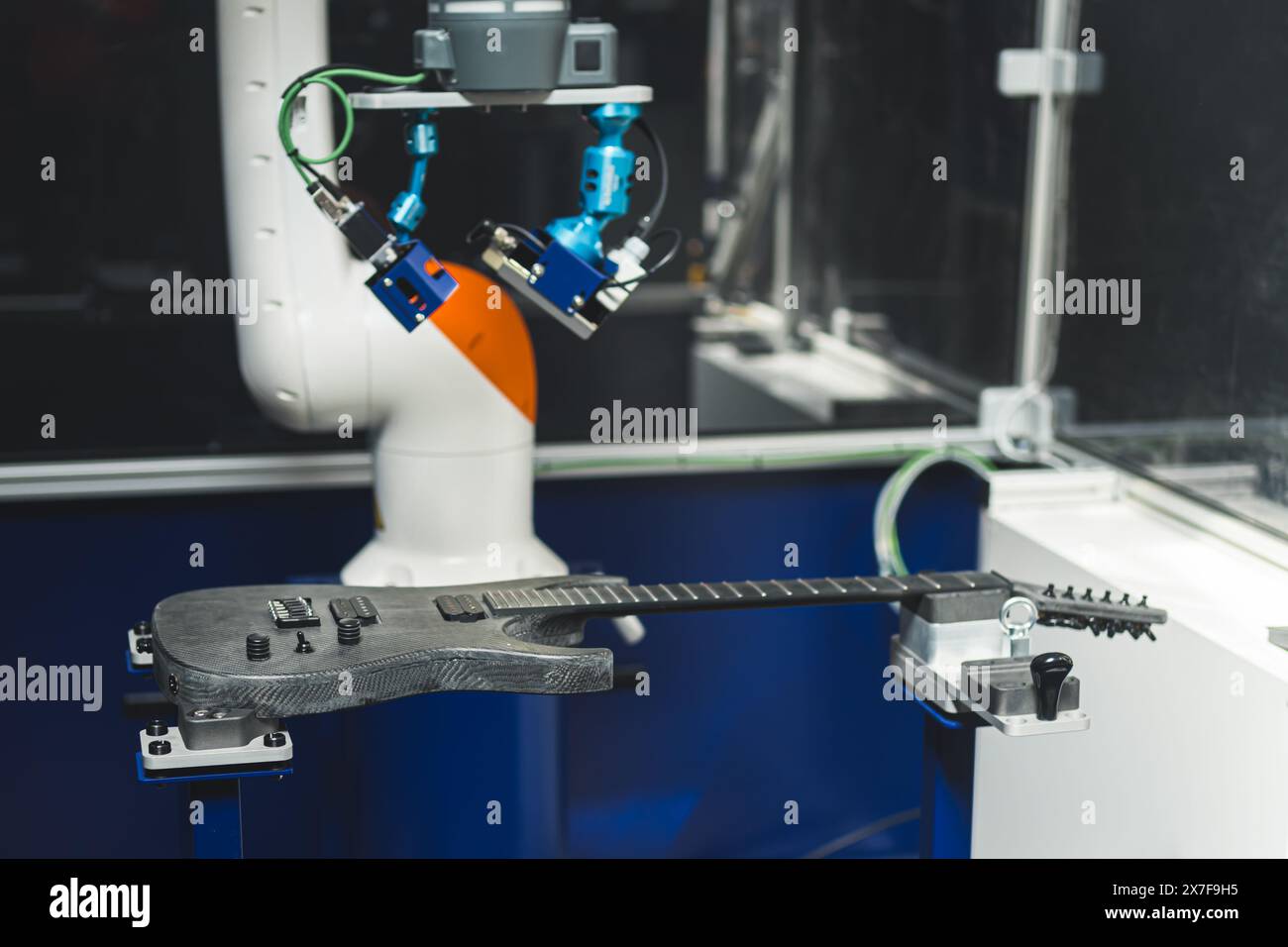 Quality Check Robot Code Paint control - using robot arm, checking the gray color guitar ...