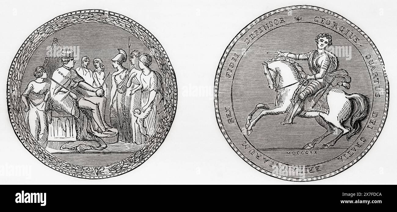 The Great Seal of George IV.  George IV, 1762 – 1830.  King of the United Kingdom of Great Britain and Ireland and King of Hanover, 1820 - 1830. From Cassell's Illustrated History of England. Stock Photo