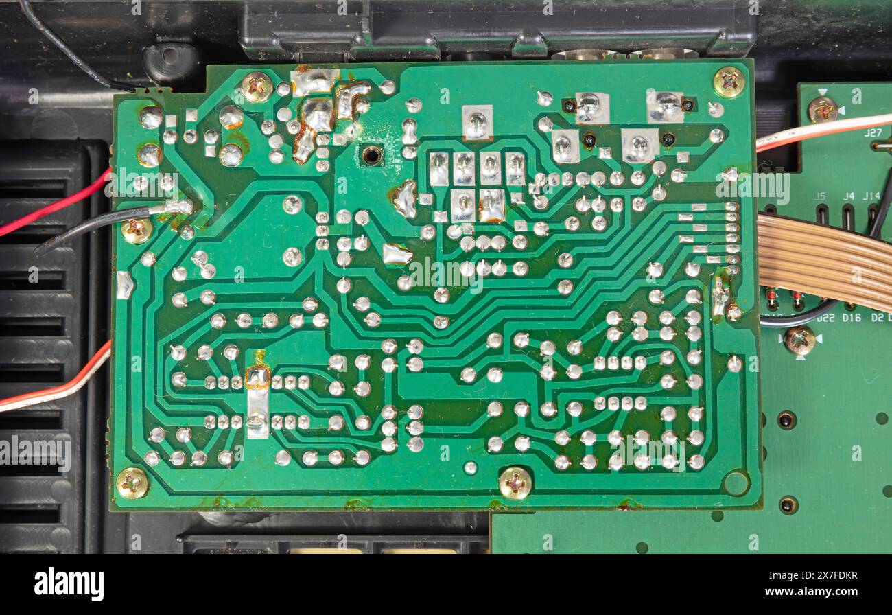 Small computer processing unit system on micro chip printed circuit board(PCB) at finger size, isolated Stock Photo