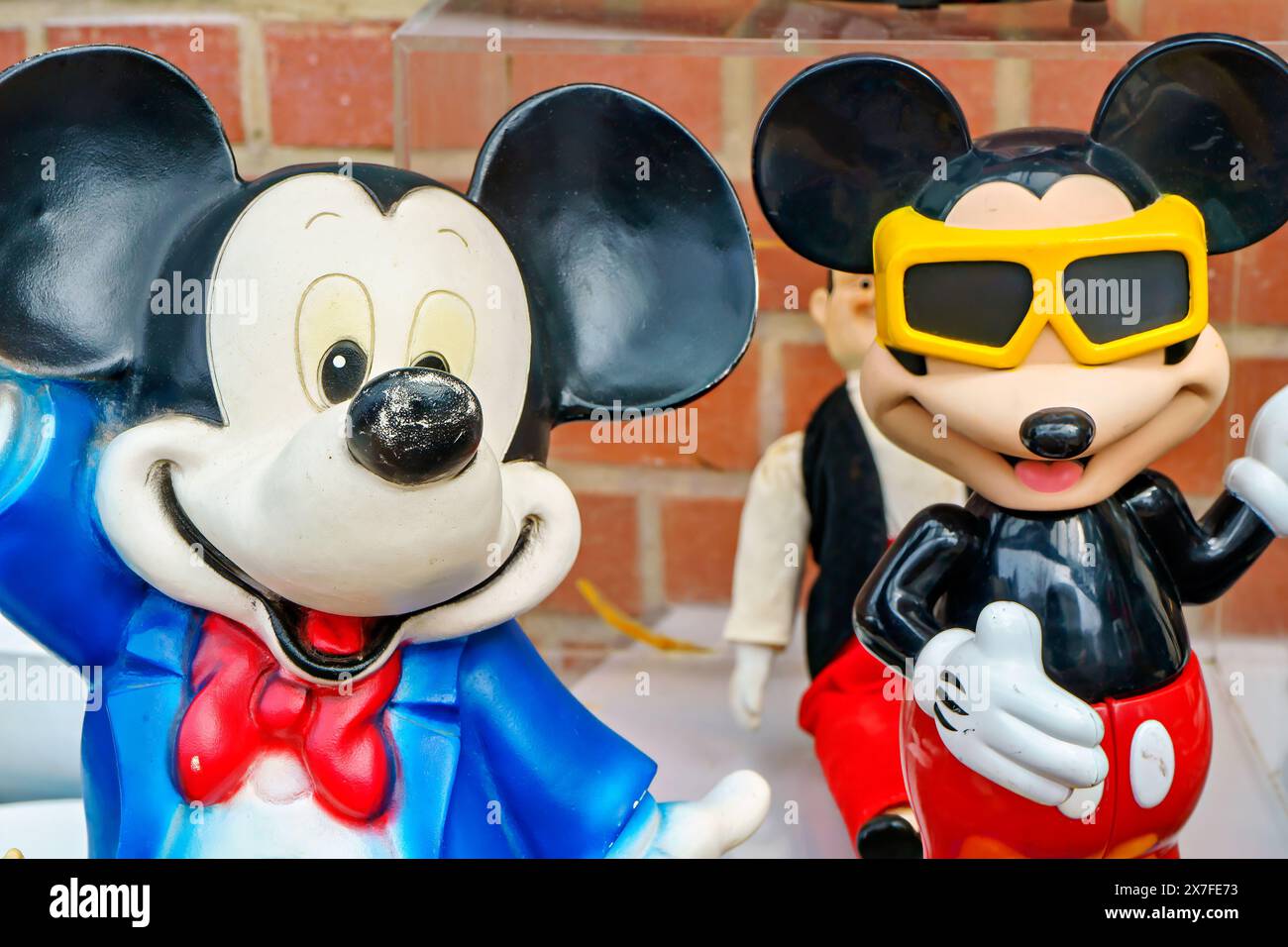 Hamburg, Germany, March 23, 2019: Vintage Mickey Mouse Figurines Displayed at a Flea Market Stock Photo