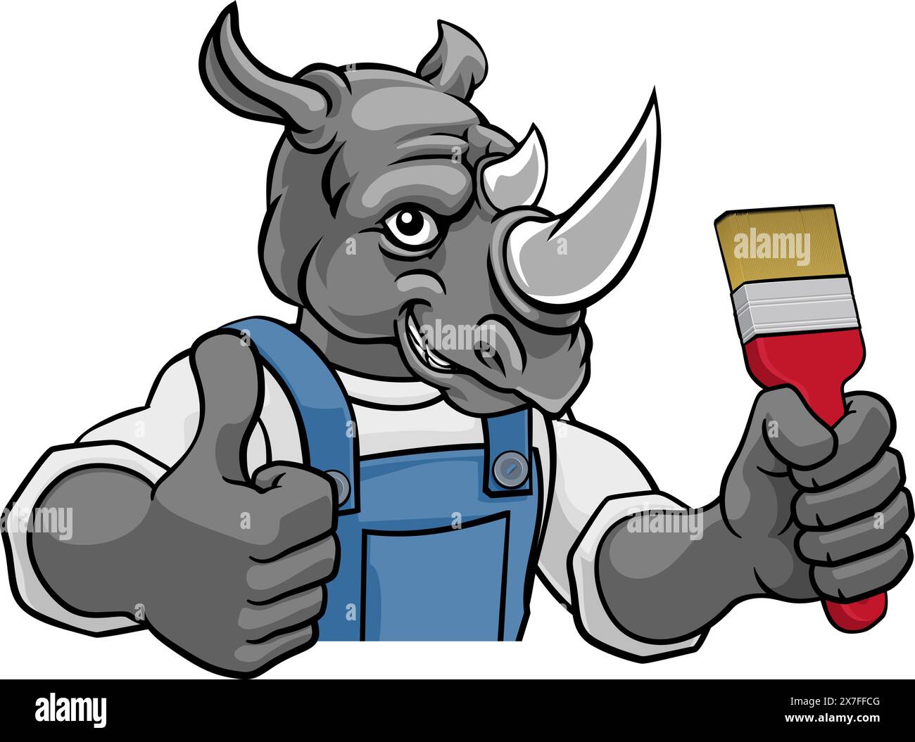 Rhino Painter Decorator Holding Paintbrush Stock Vector