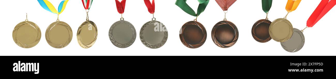 Gold, silver and bronze medals isolated on white, set Stock Photo - Alamy