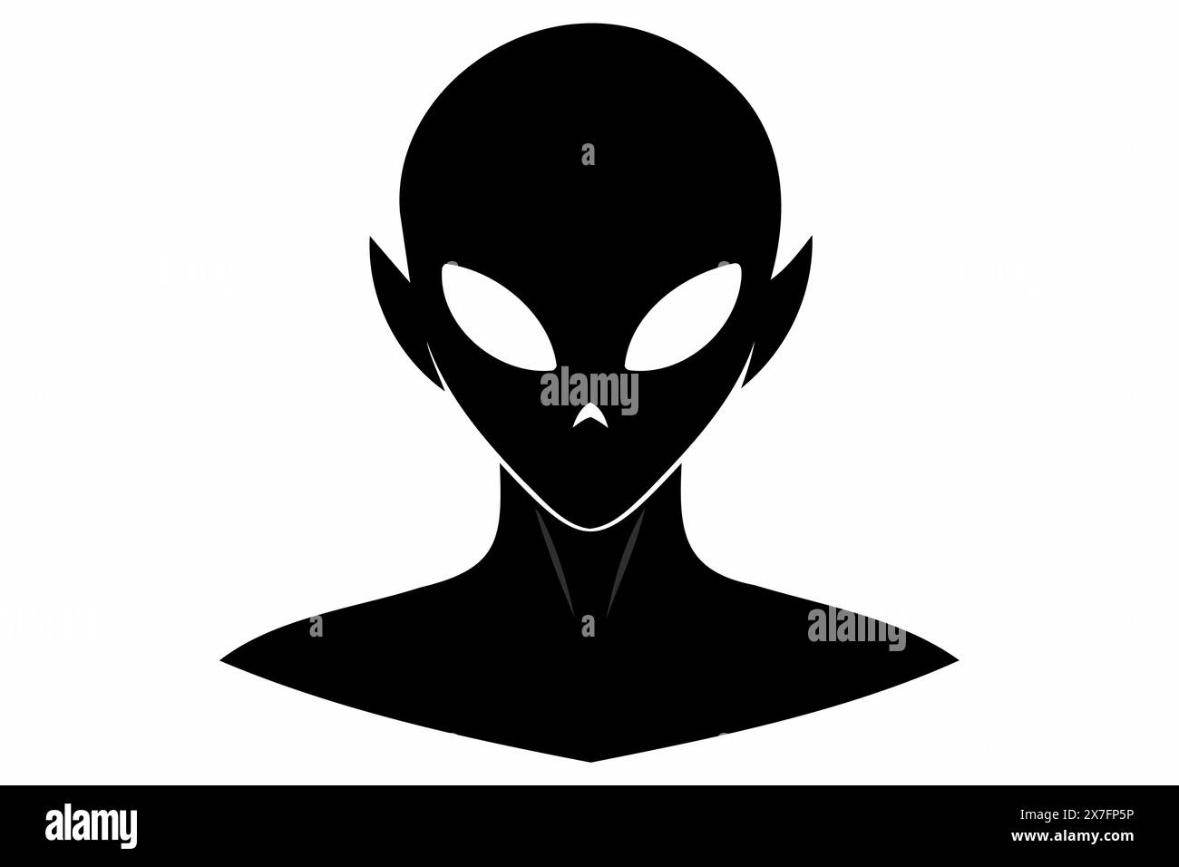Black silhouette of alien head isolated on white background. Humanoid ...