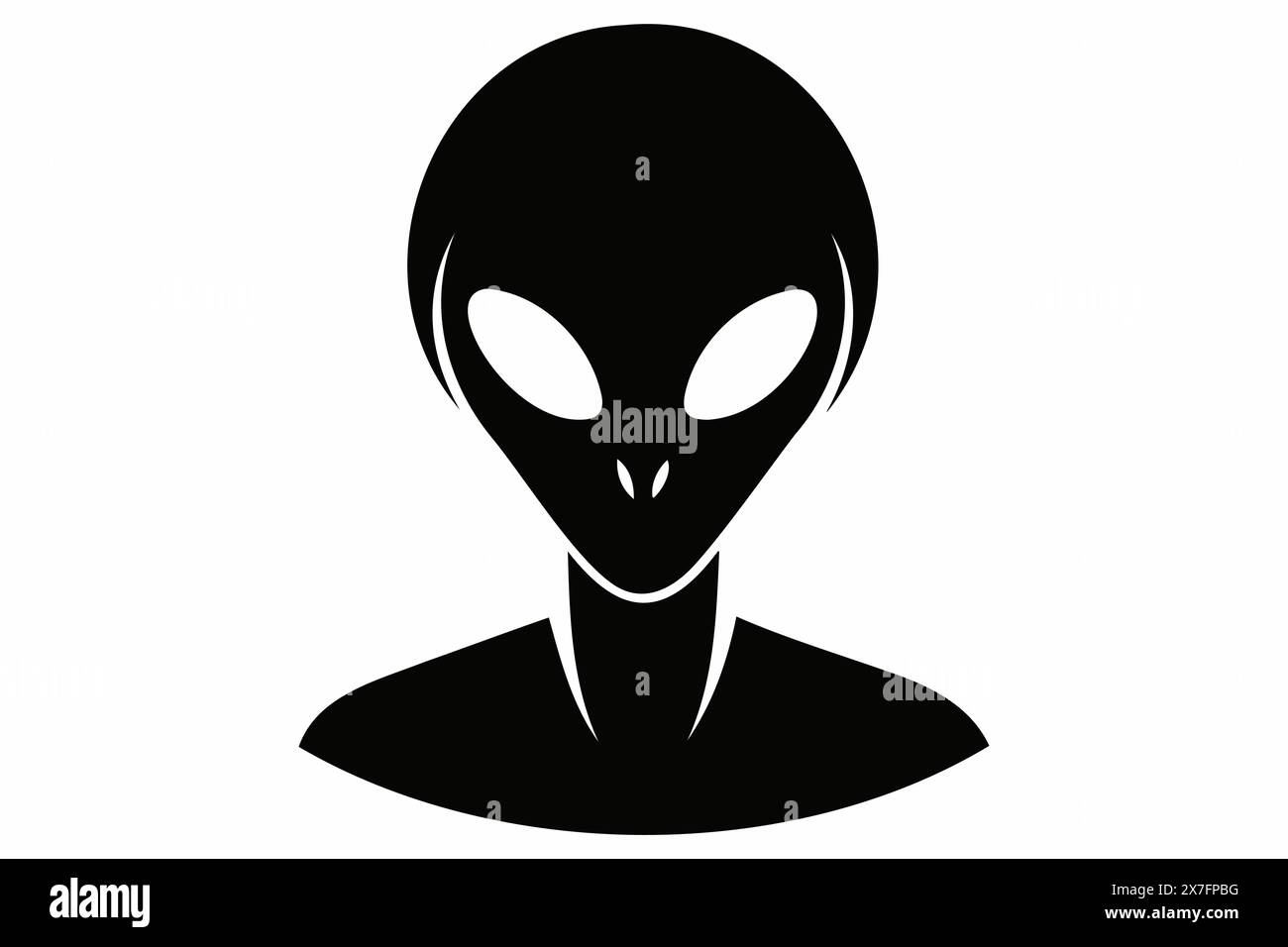 Black silhouette of alien head isolated on white background. Humanoid ...