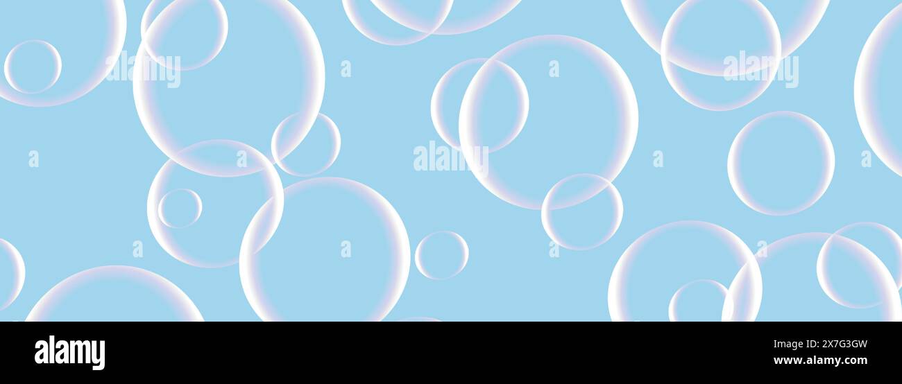Soap bubbles on wide background in blue pastel colors. Realistic 3d ...