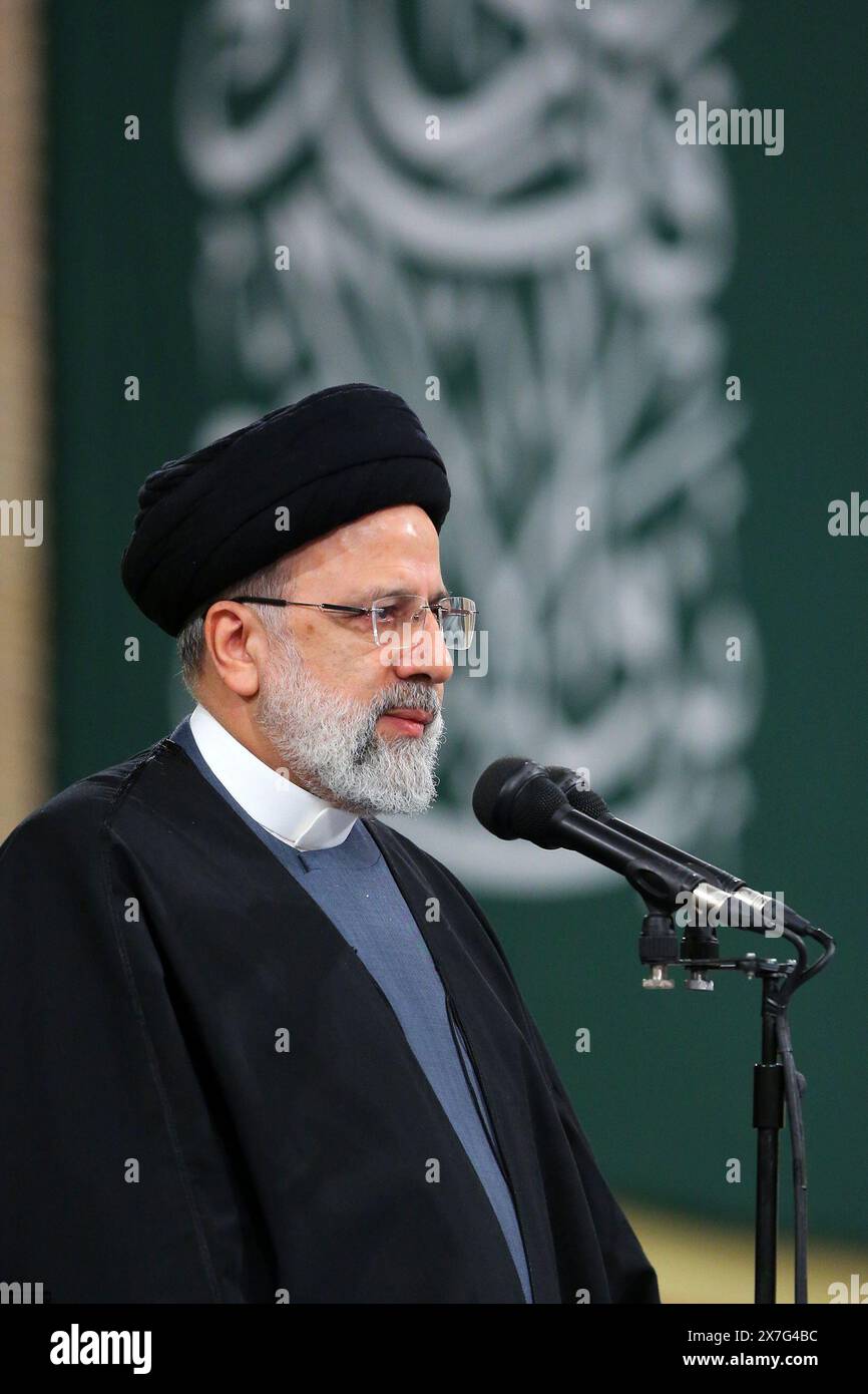 FILE PICS: Tehran, Iran. 20th May, 2024. An undated picture provided by the Iranian Leader's office shows Iranian President EBRAHIM RAISI in Tehran. President Raisi, Foreign Minister Amir-Abdollahian, and several others were killed in a helicopter crash in the mountainous Varzaghan area on 19 May, during their return to Tehran, after an inauguration ceremony of the joint Iran-Azerbaijan constructed Qiz-Qalasi dam at the Aras river. Credit: ZUMA Press, Inc./Alamy Live News Stock Photo