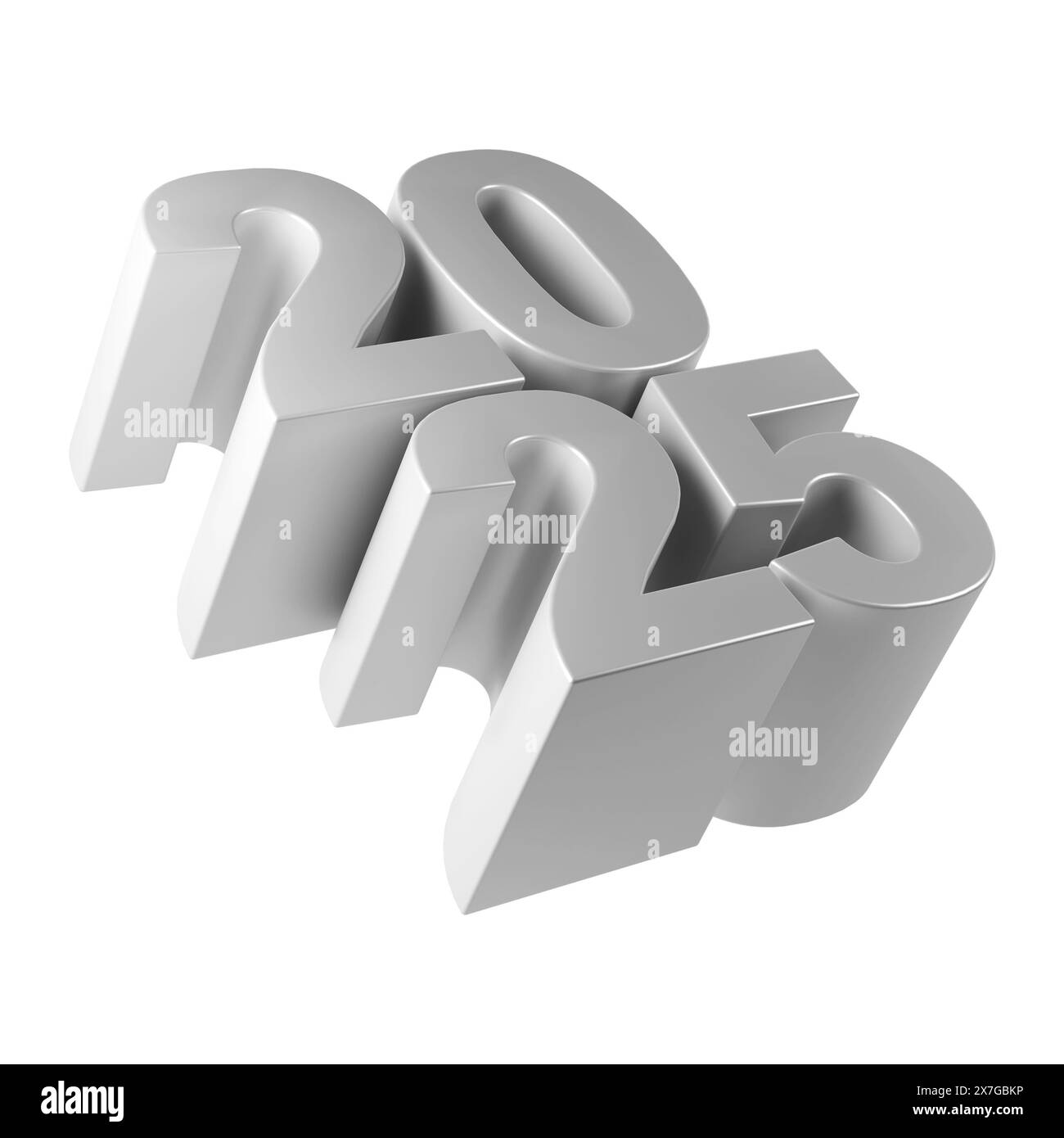 Happy New Year 2025 with shiny silver 3D numbers. Holiday christmas