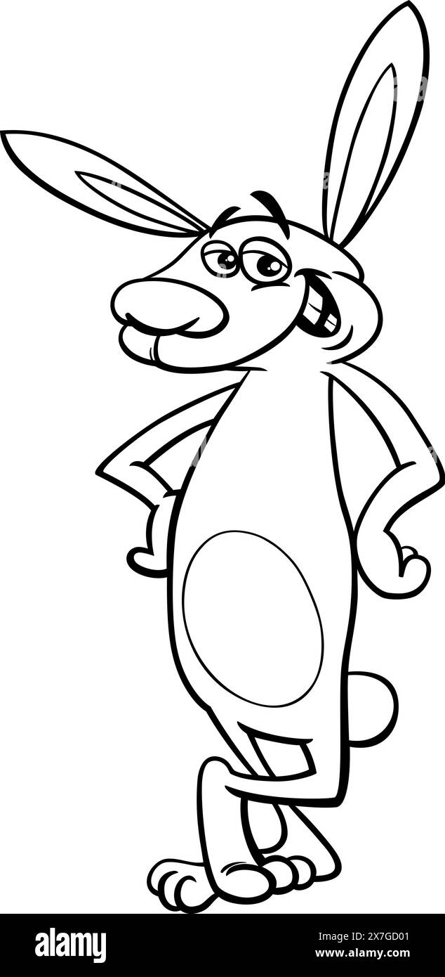 Black and white cartoon illustration of funny rabbit comic animal ...