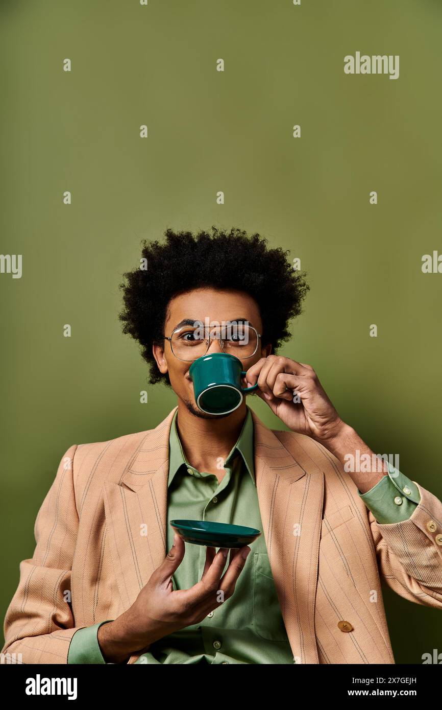 A stylish young African American man wearing trendy attire and ...