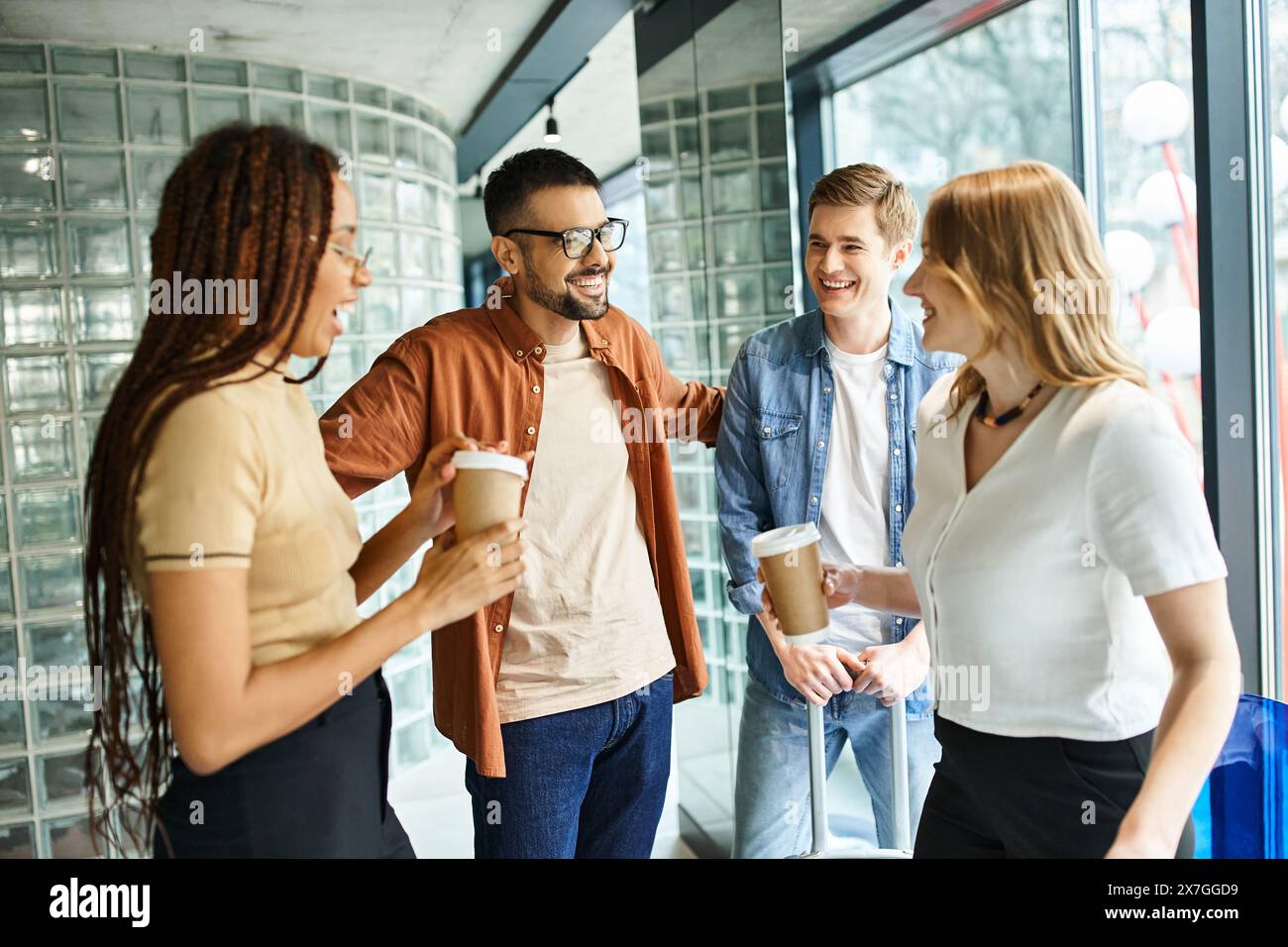 Multicultural colleagues engage in lively discussions at a hotel during