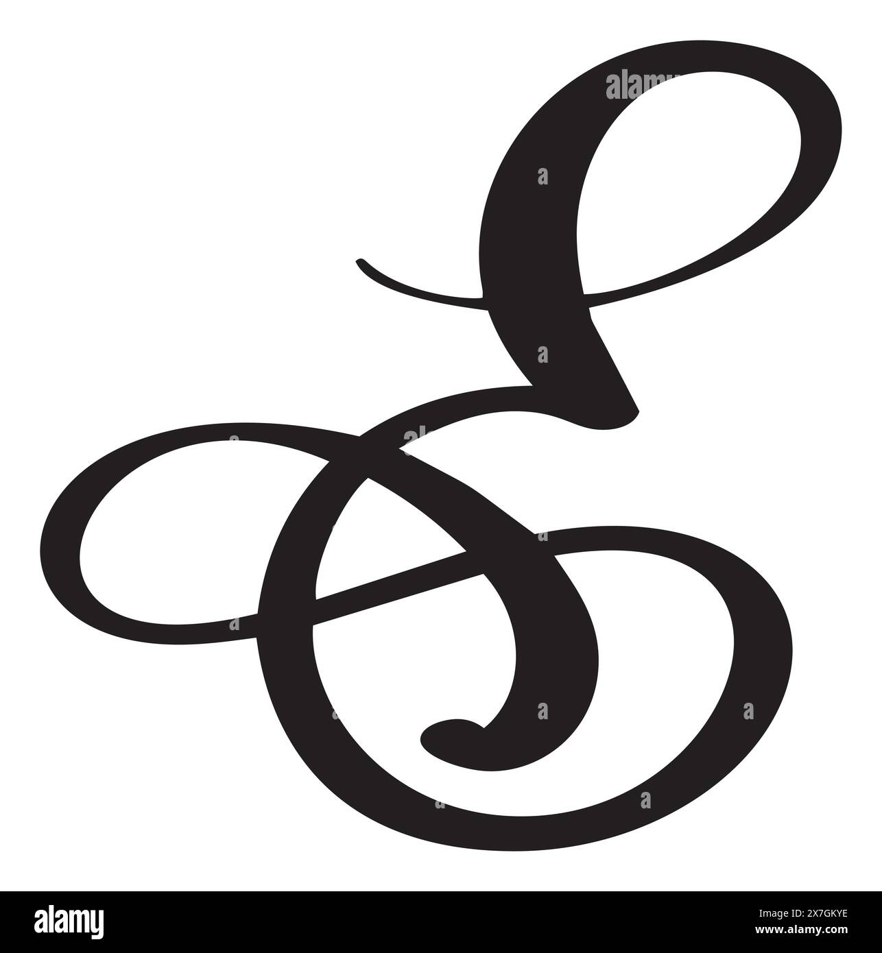 Vector calligraphy hand drawn letter E. Script font logo icon ...