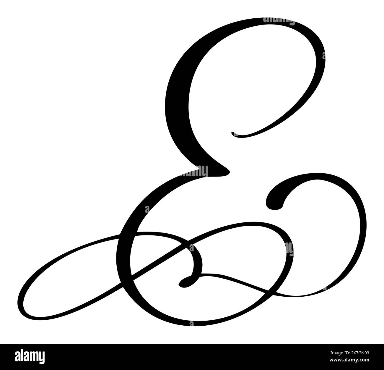 Vector calligraphy hand drawn letter E. Script font logo icon ...