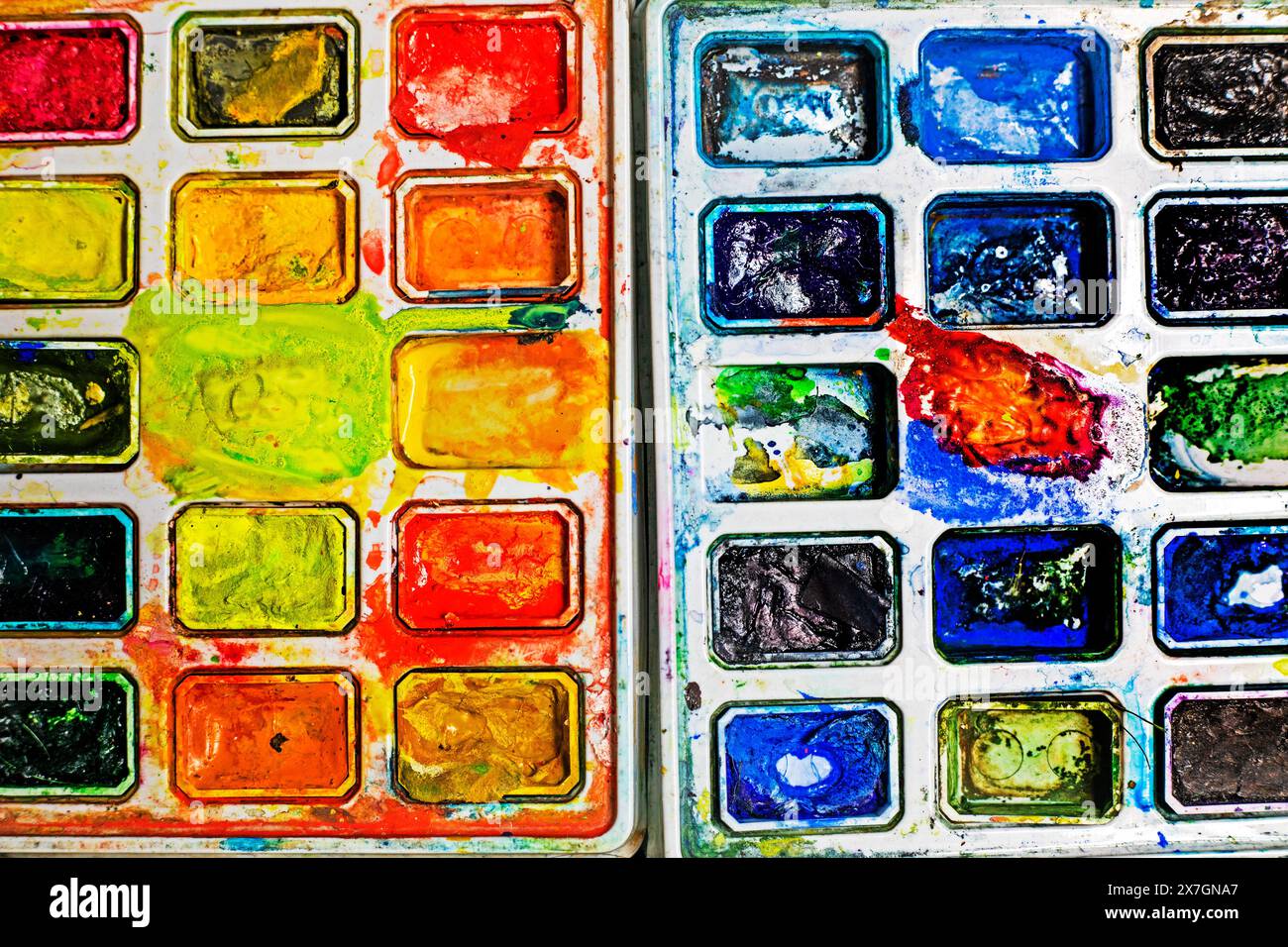 watercolor paints in warm and cold colors flatlay Stock Photo - Alamy