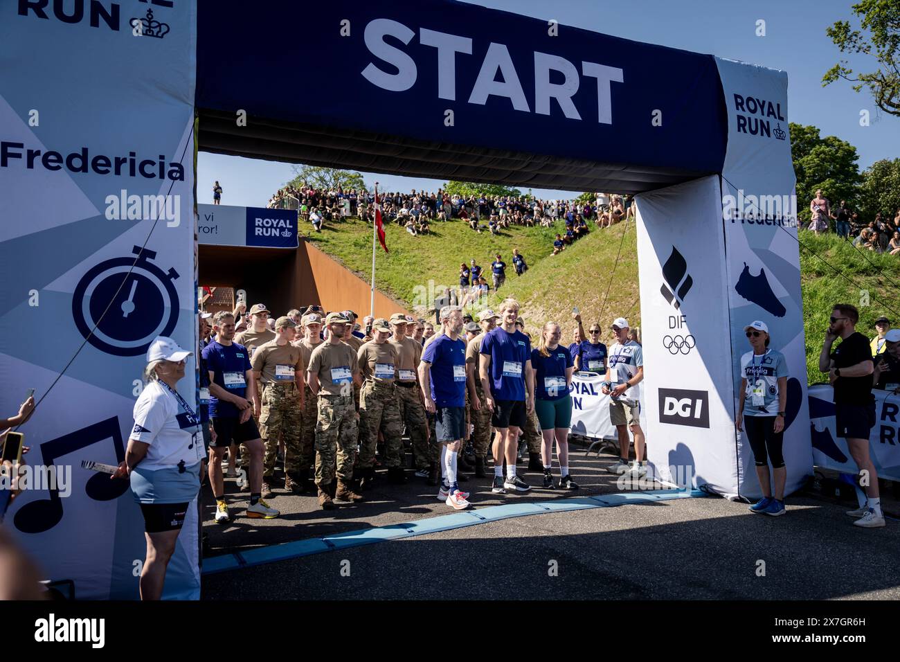Denmark. 20th May, 2024. King Frederik X starts the Royal Run and runs One Mile himself in Fredericia, Monday the 20th of May 2024. Royal Run is an annual fitness run, which takes place in several Danish cities. The run was first held on the 21st of May 2018 on the occasion of the King's 50th birthday, and the royal family has participated in the Royal Run ever since. In 2024, there are 95, 106 registered nationwide for the fitness run which is held for the sixth time. (Photo: Mads Claus Rasmussen/Ritzau Scanpix) Credit: Ritzau/Alamy Live News Stock Photo