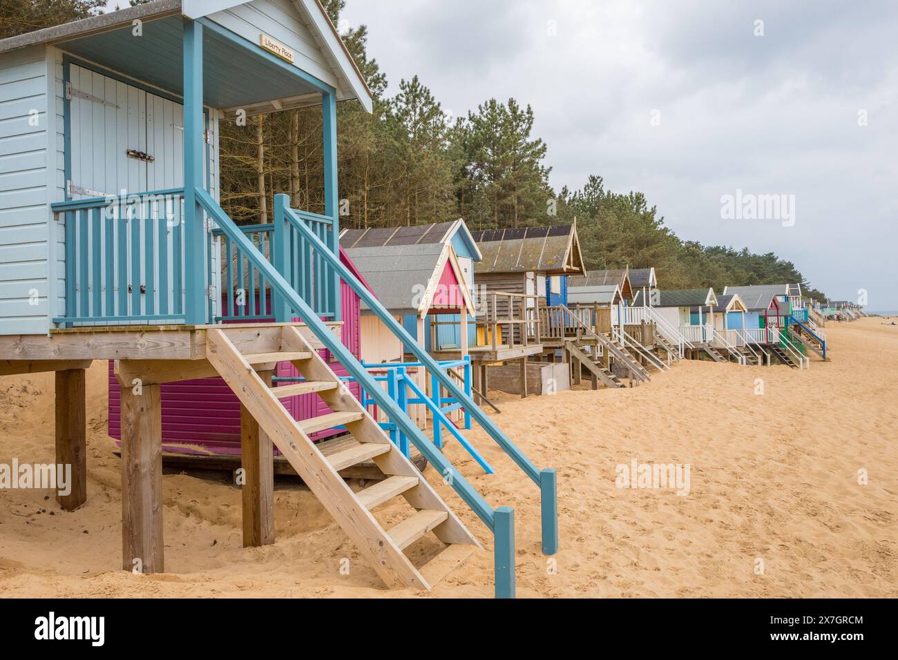 The iconic beach huts on the beach at Wells Next the Sea, Norflok ...