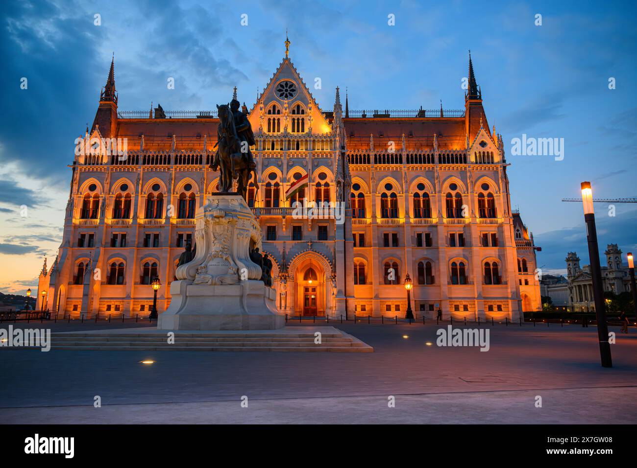 Close up images of  the illuminated Hungarian Parliament Building at dusk, Budapest, Hungary Stock Photo