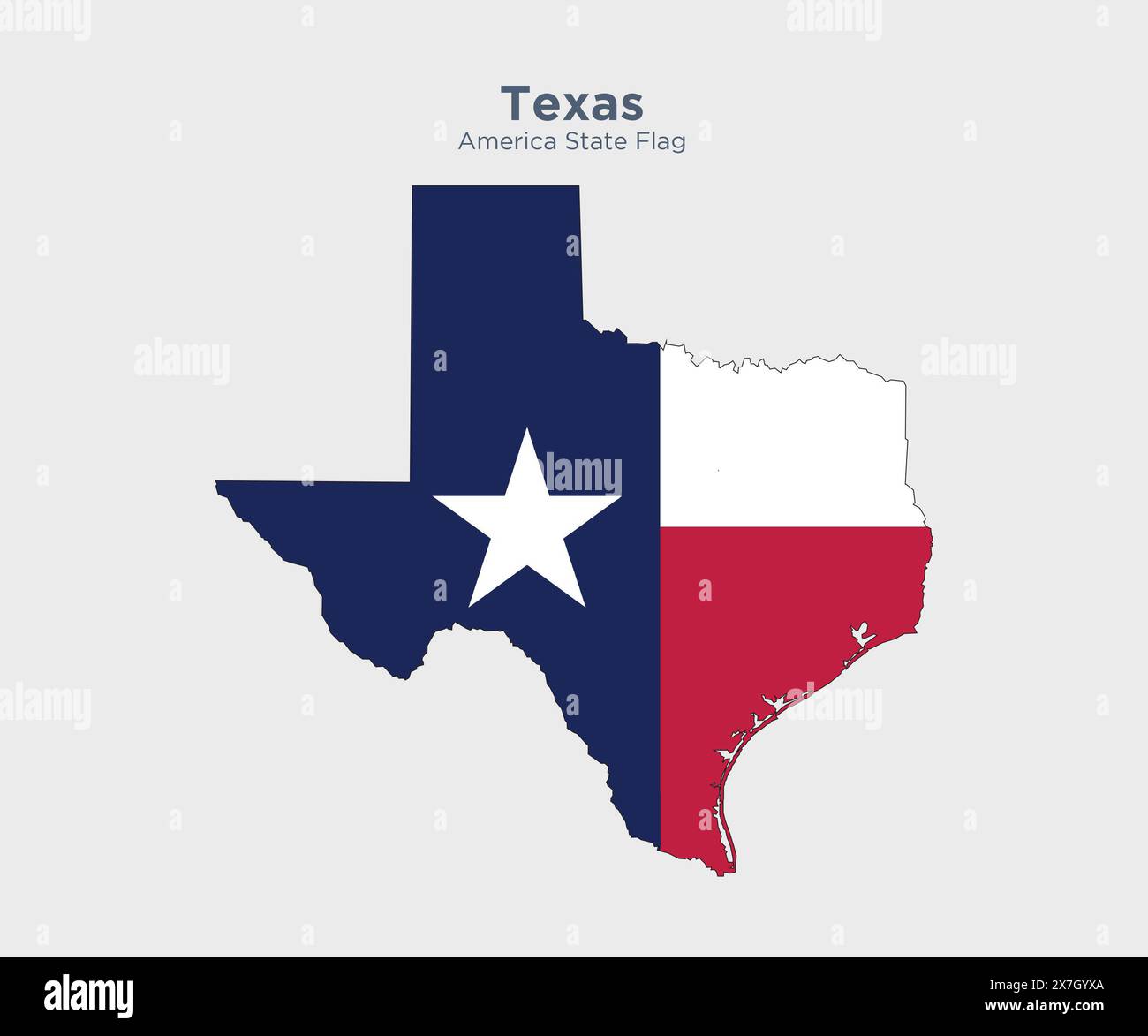 Texas flag and map. Flags of the U.S. states and territories. America states flag and map on white background. Stock Photo