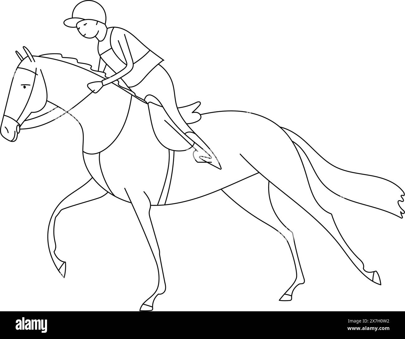 Linear contour of a rider and a horse galloping fast, equestrian eventing Stock Vector