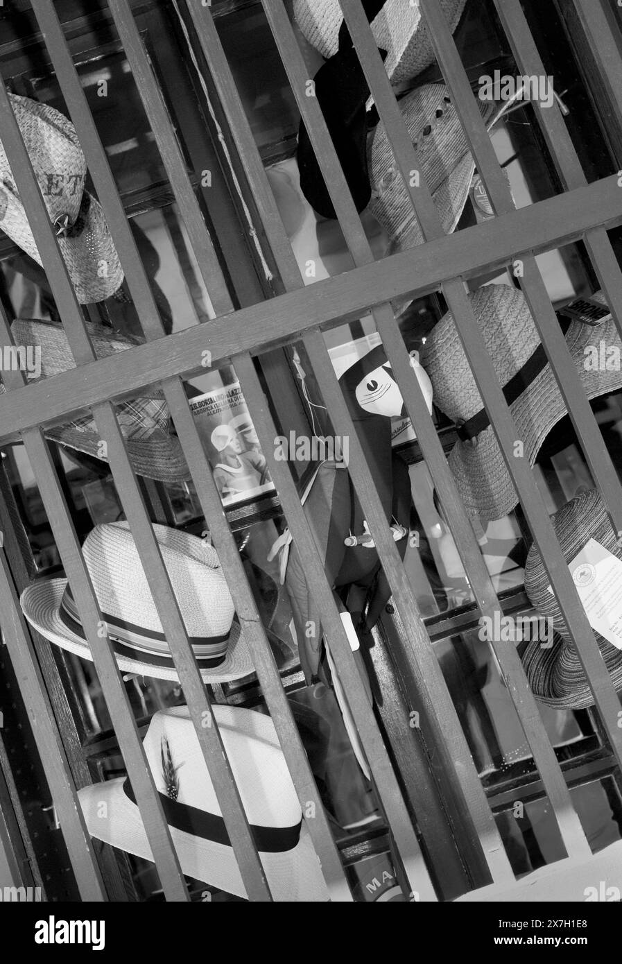 'Timeless Elegance: A stunning display of Panama hats in historic St. Augustine, Florida.' Stock Photo