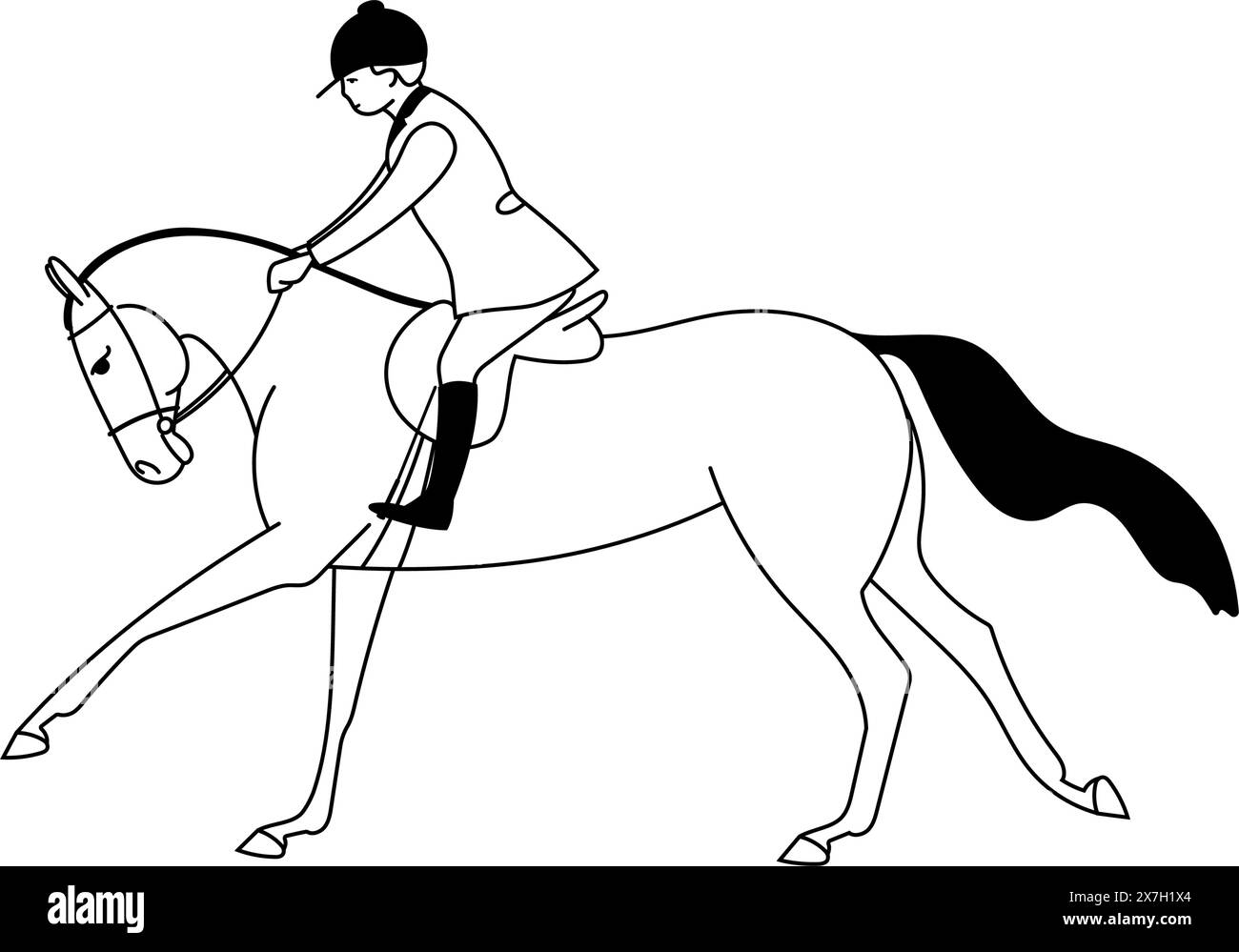 Horse hunting, a rider on a horse galloping forward, simple, black and white, vector illustration Stock Vector