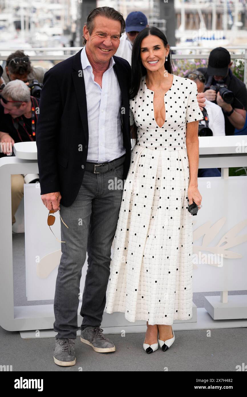 Cannes, France. 20th May, 2024. Dennis Quaid and Demi Moore during a photocall for the film ''The Substance'' at the 77th edition of the Cannes Film Festival at the Carlton Hotel in Cannes, southern France, on May 19, 2024 (Photo by Daniele Cifala/NurPhoto) Credit: NurPhoto SRL/Alamy Live News Stock Photo