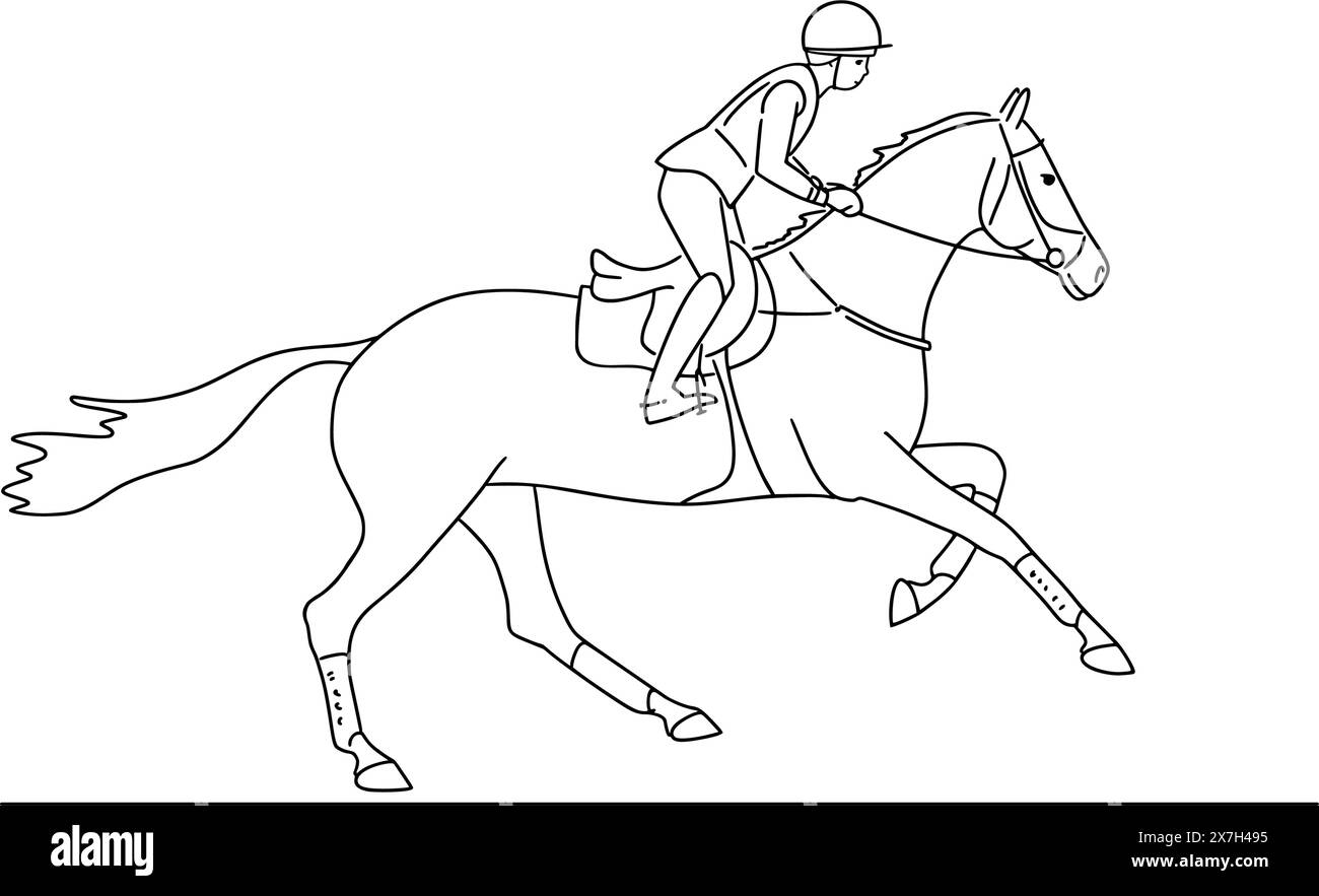 Horse racing during horse eventing cross-country. Vector illustration