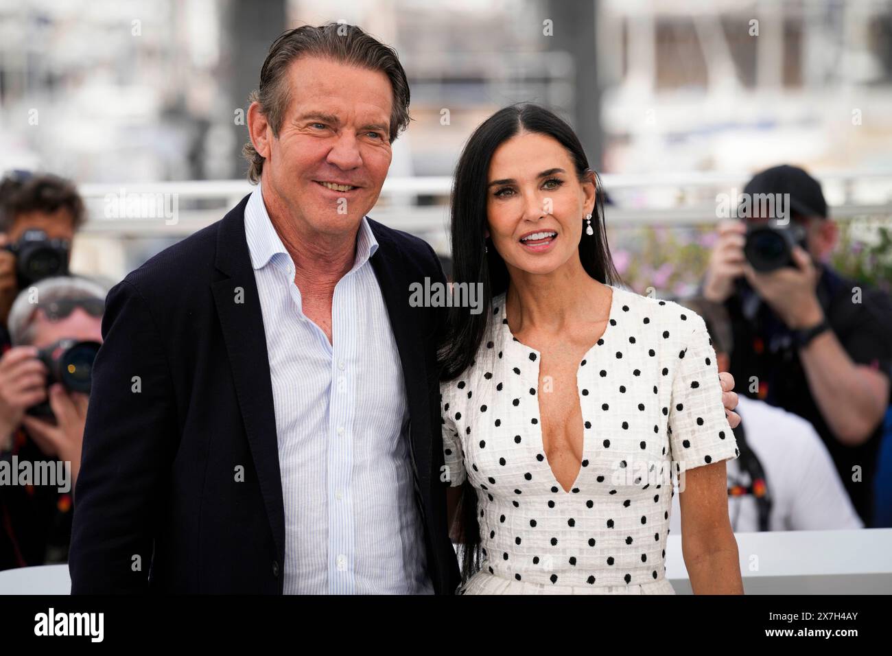 Cannes, France. 20th May, 2024. Dennis Quaid and Demi Moore during a photocall for the film ''The Substance'' at the 77th edition of the Cannes Film Festival at the Carlton Hotel in Cannes, southern France, on May 19, 2024 (Photo by Daniele Cifala/NurPhoto) Credit: NurPhoto SRL/Alamy Live News Stock Photo