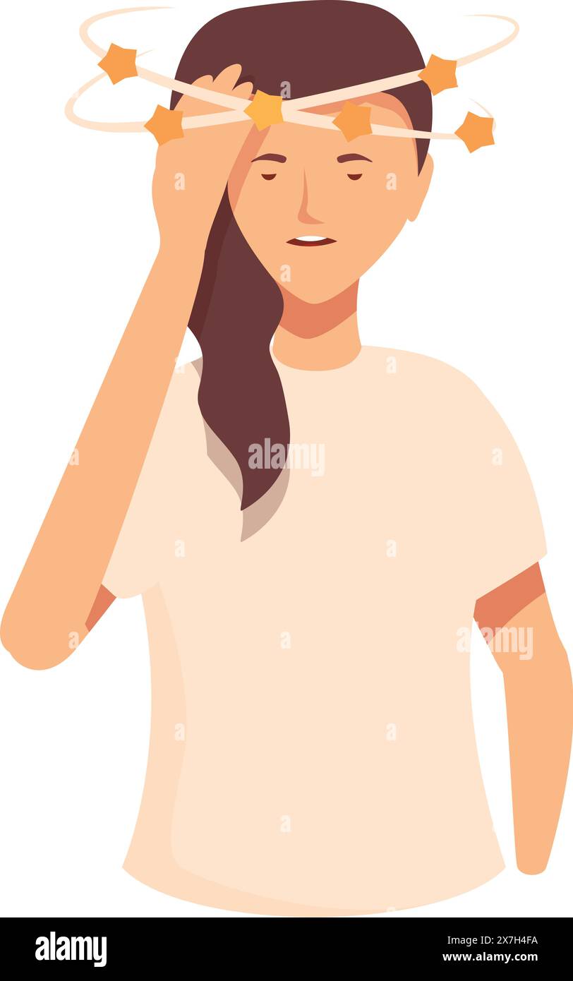 Illustration of a young adult woman feeling dizzy and unwell with ...