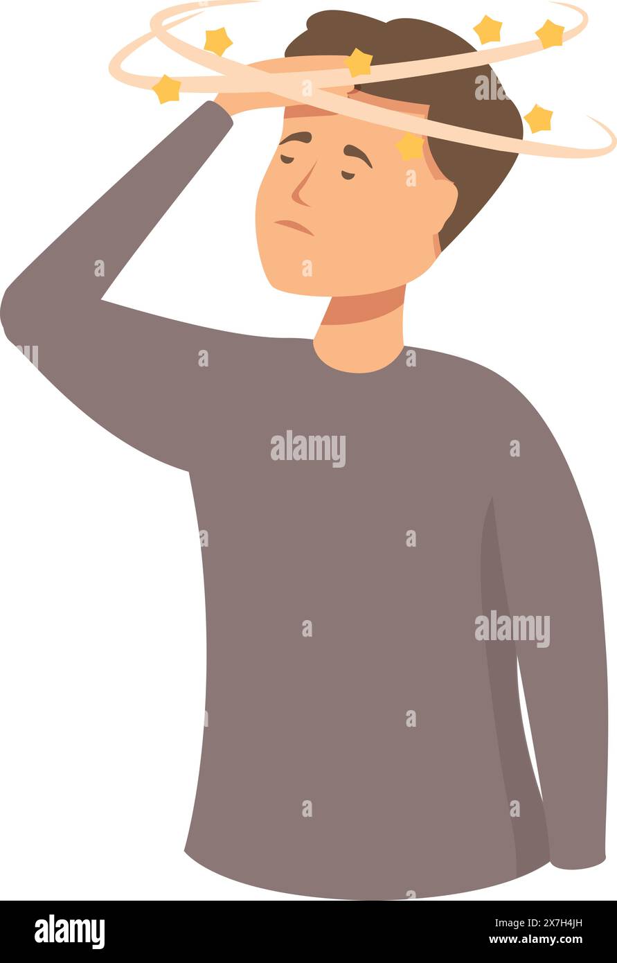 Vector graphic of a man feeling dizzy with stars circling above his head Stock Vector