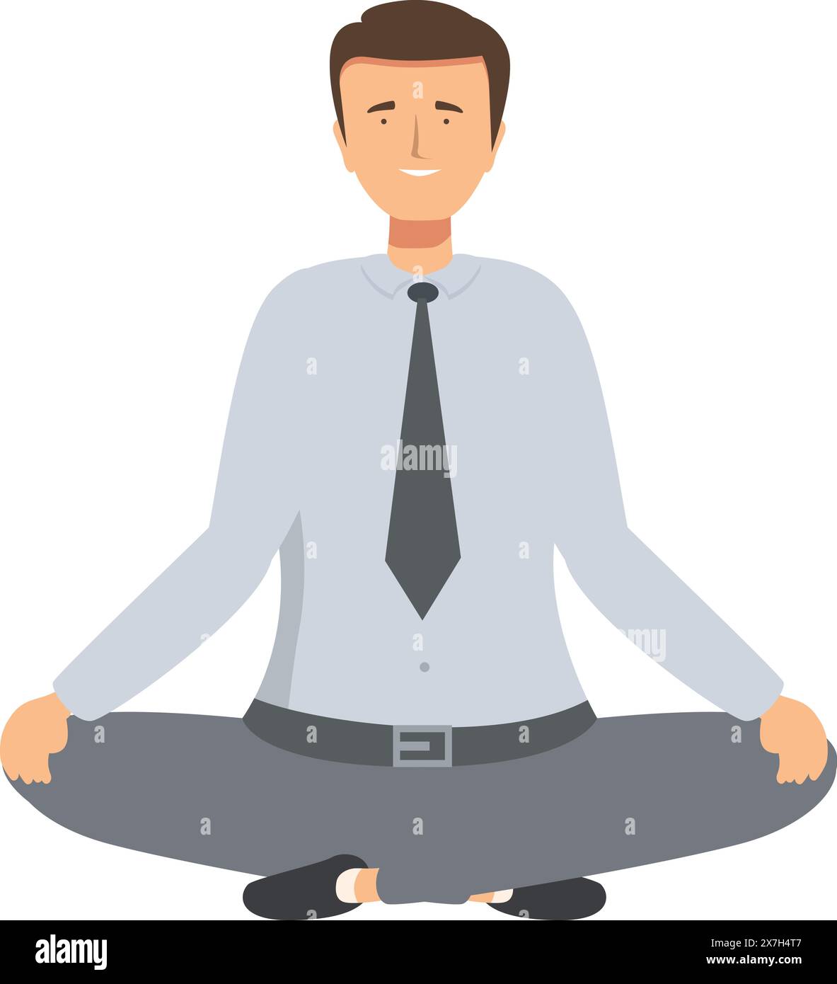 Cartoon of a man in business clothes sitting crosslegged in a meditative pose Stock Vector