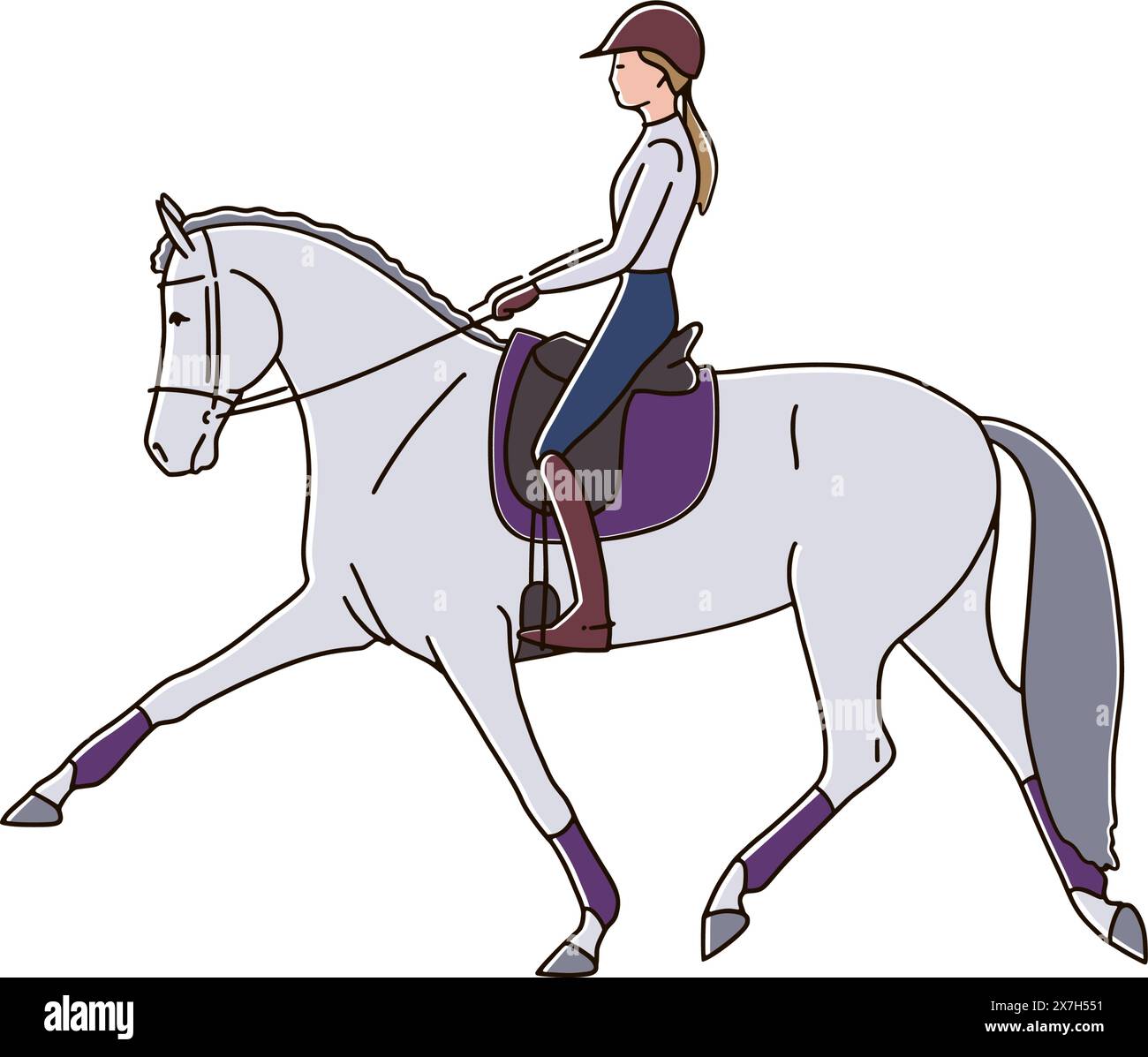 Horse riding dressage vector illustration. Equestrian rider trotting ...