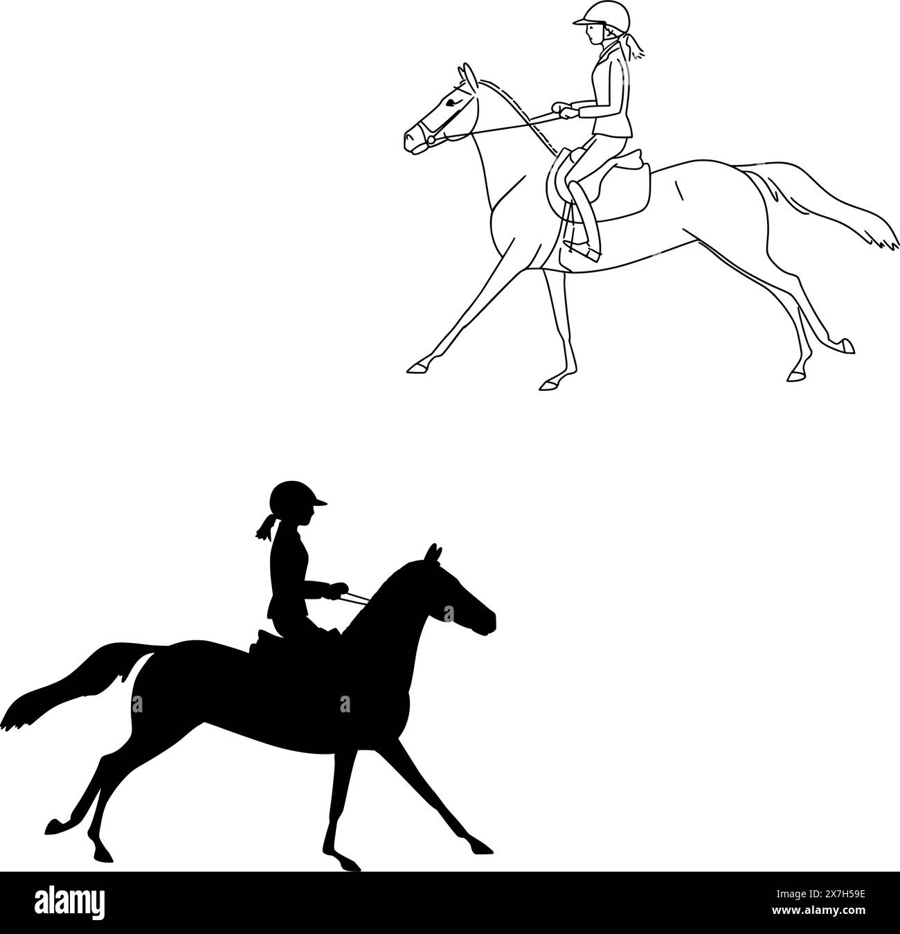 Teenager girl riding horse saddle Stock Vector Images - Alamy