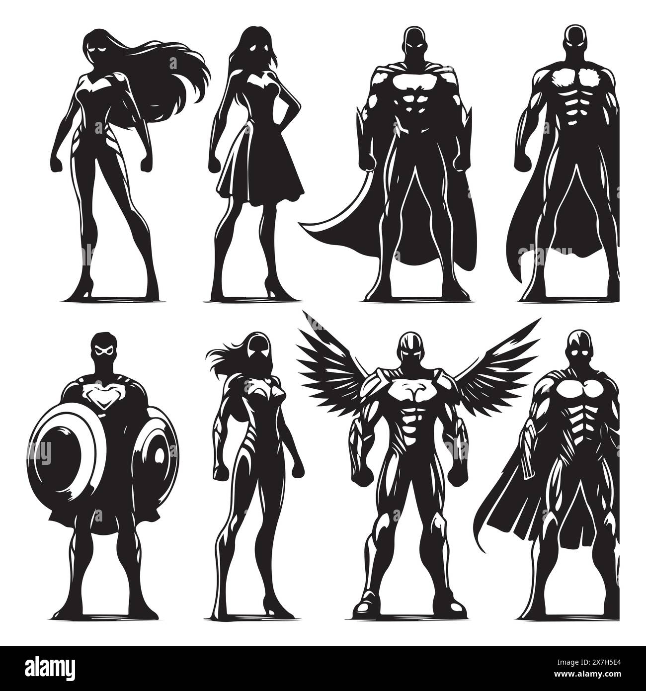 Silhouette set of superheroes. Vector isolated illustration Stock ...