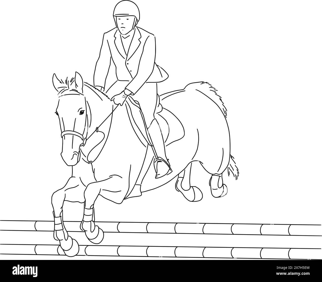 Young athlete and horse in jumping show Stock Vector