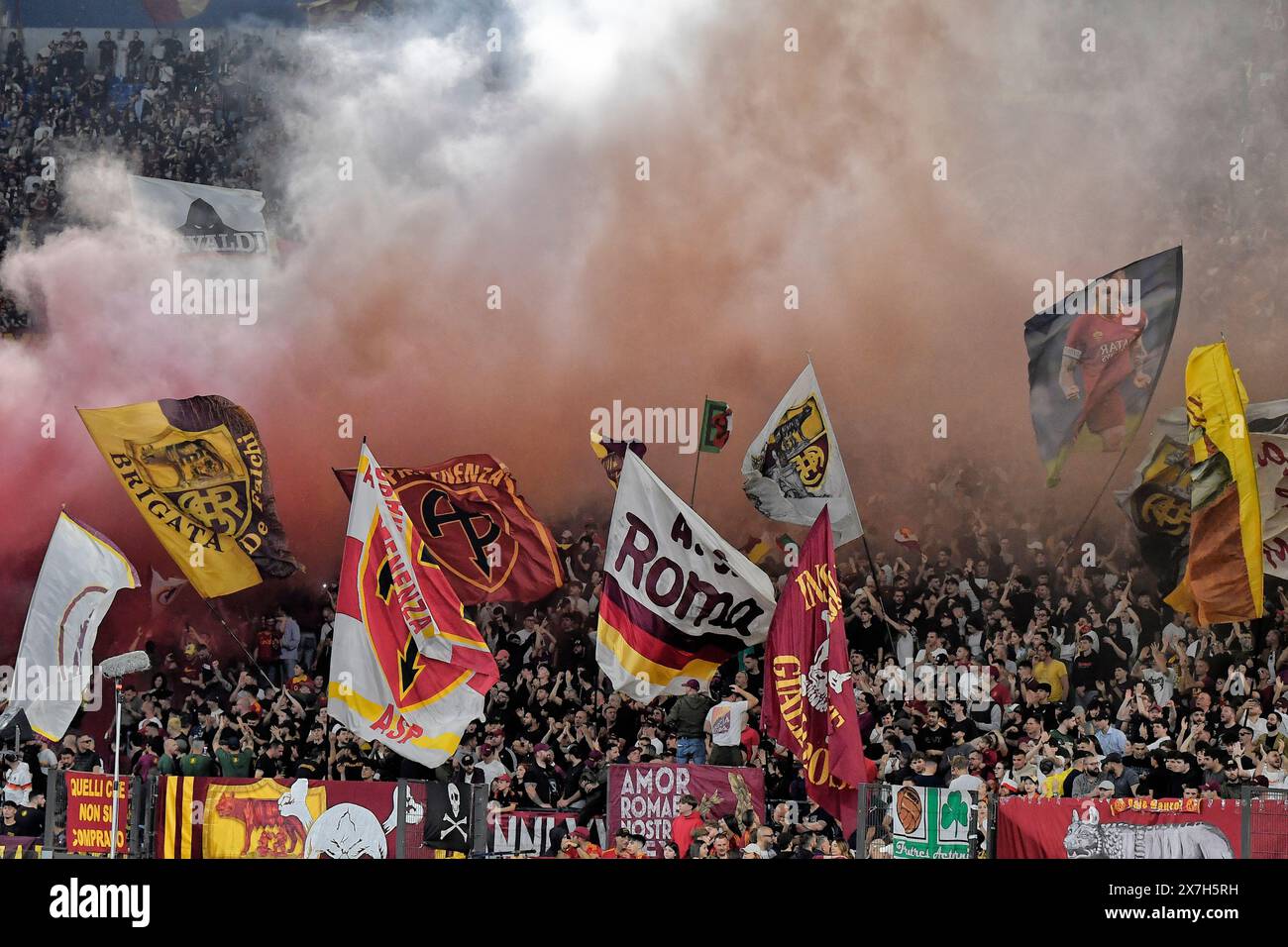 AS Roma fans cheer on during the Serie A football match between AS Roma ...