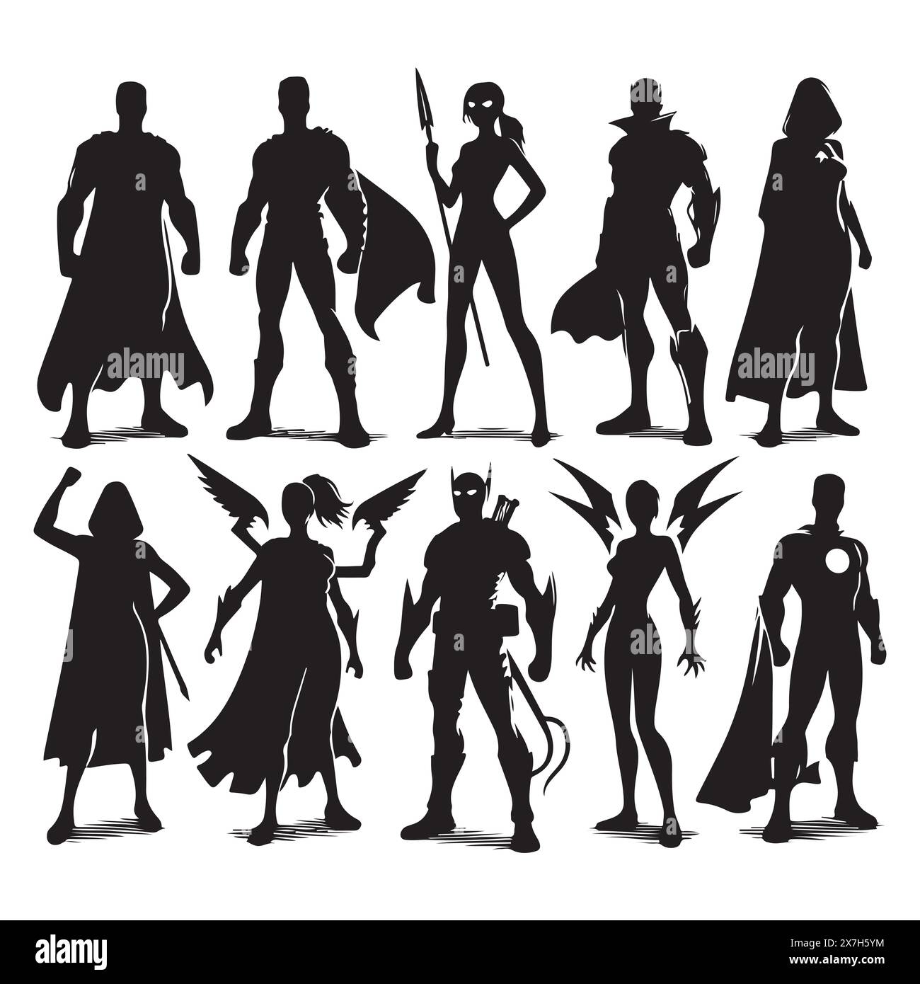 Silhouette set of superheroes. Vector isolated illustration Stock ...