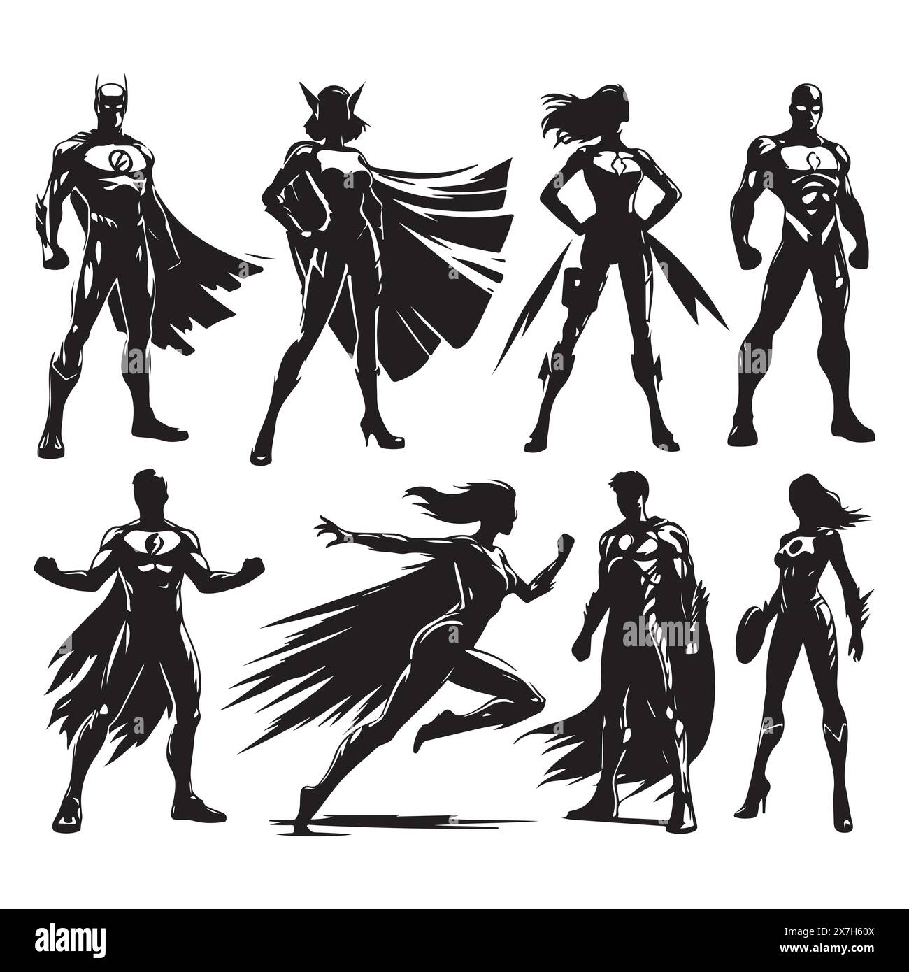 Silhouette set of superheroes. Vector isolated illustration Stock ...