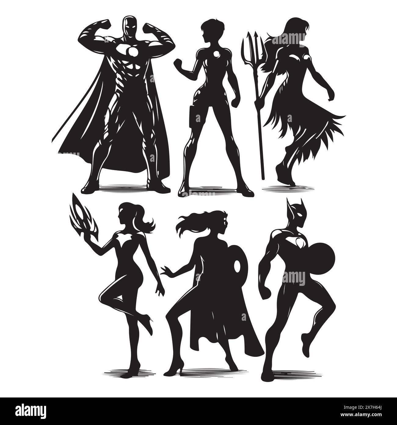 Silhouette set of superheroes. Vector isolated illustration Stock ...