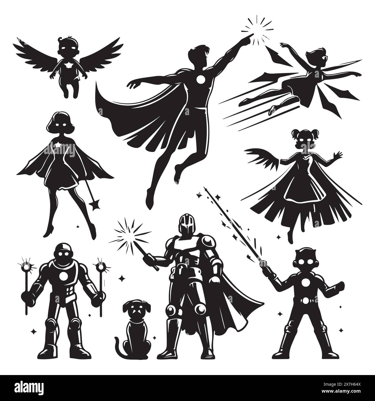 Silhouette set of superheroes. Vector isolated illustration Stock ...